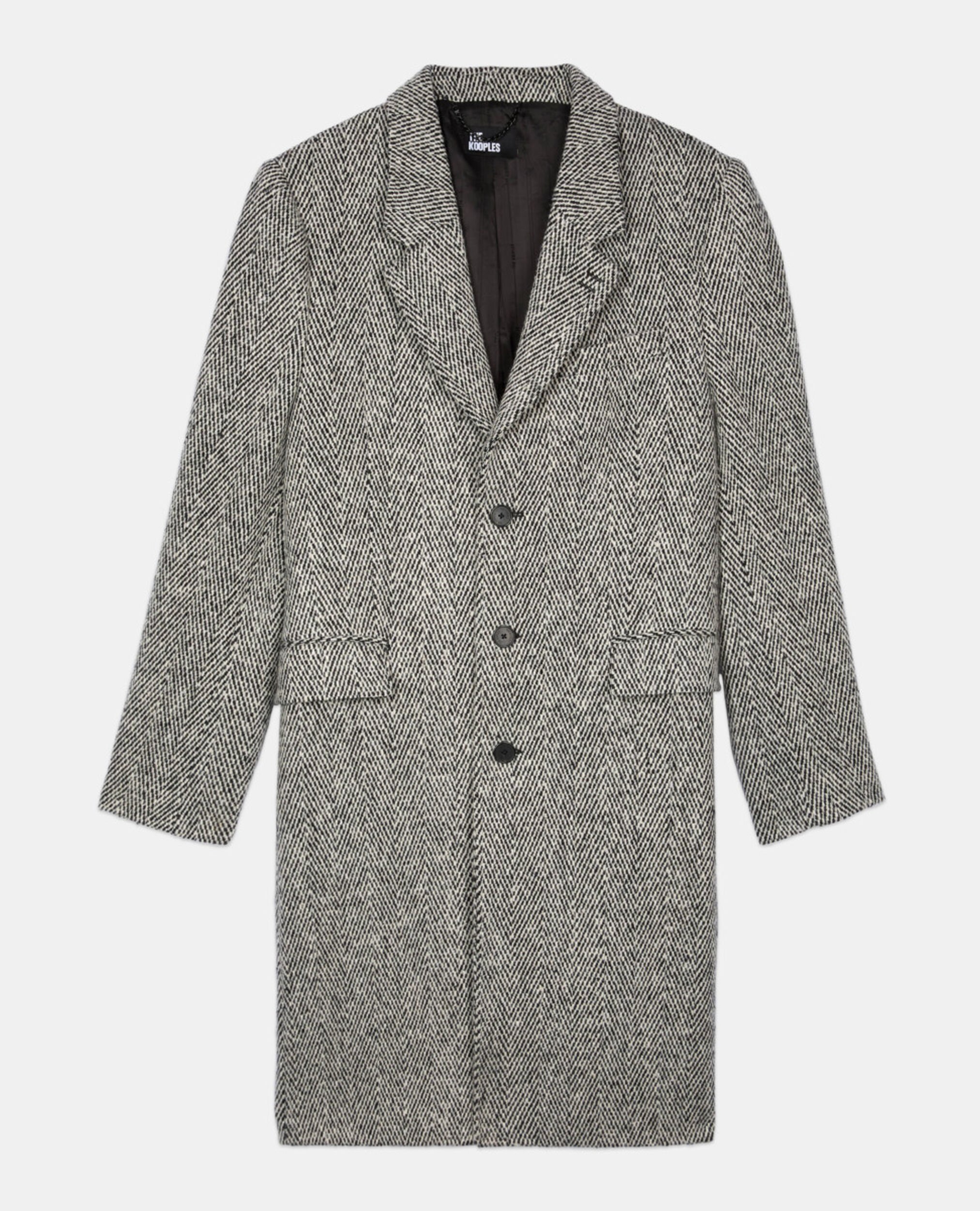 Long black and white herringbone coat, BLACK WHITE, hi-res image number null