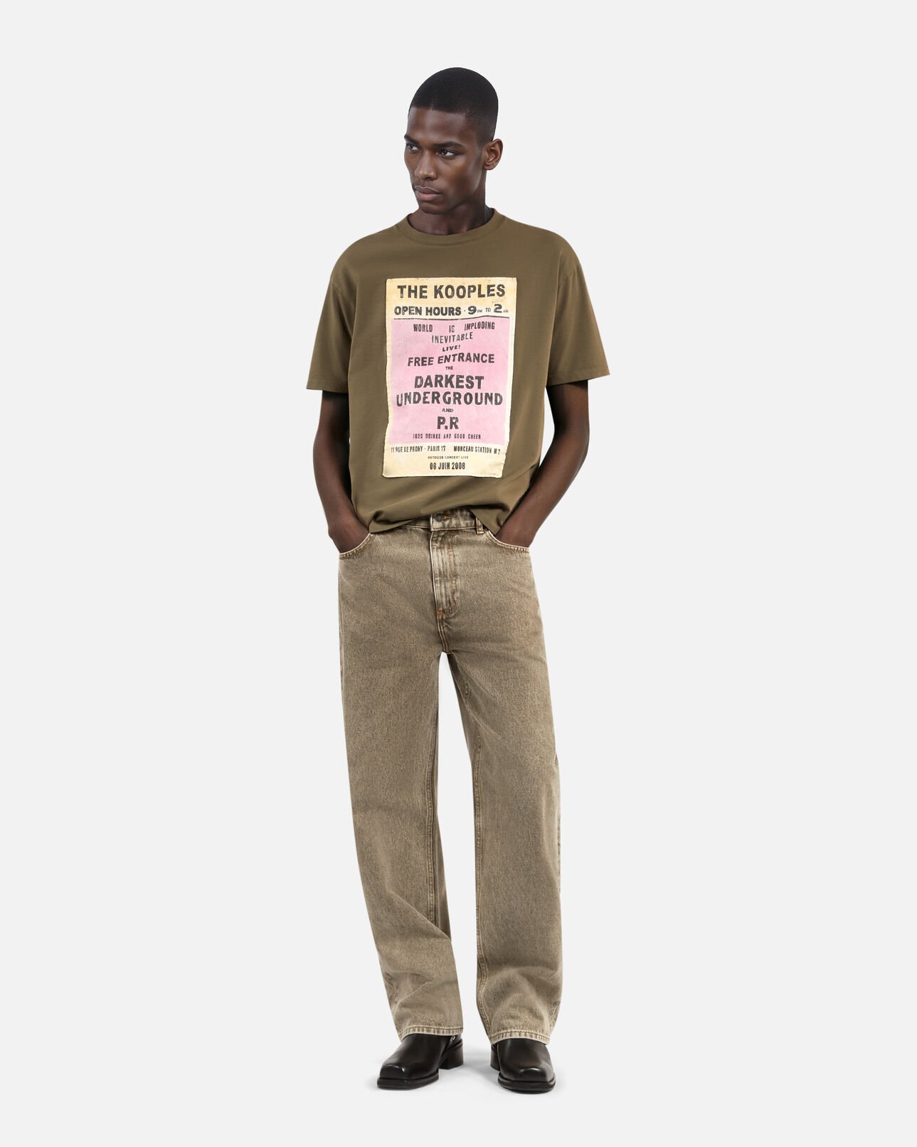 The Kooples MEN OLIVE KAKI t-shirt with khaki screen print
