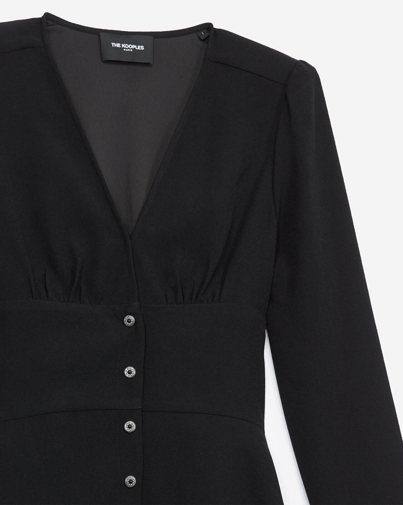 The Kooples DAMEN BLACK kurzes schwarzes kleid mit knöpfen aus krepp