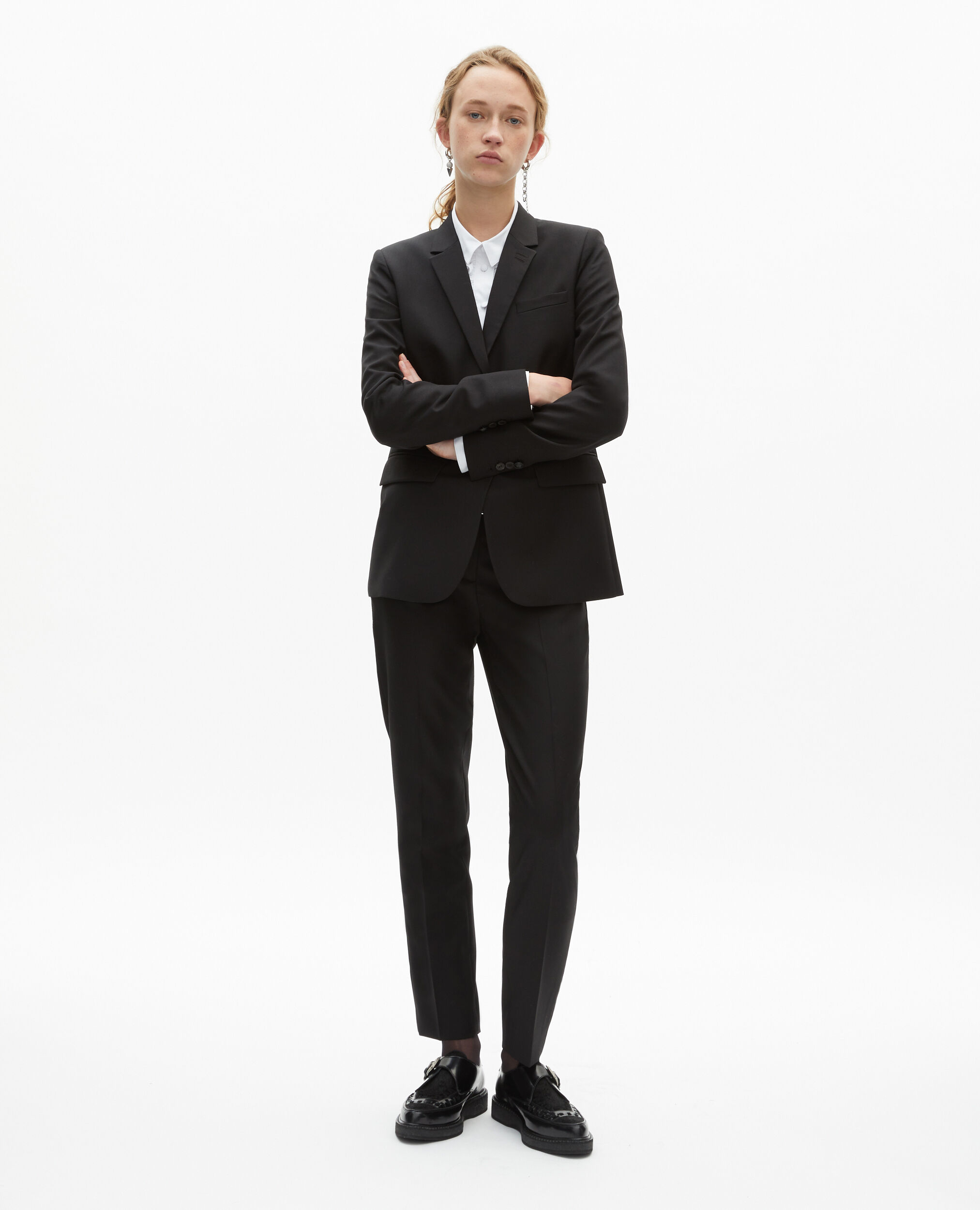 Black wool suit jacket cinched cut, BLACK, hi-res image number null