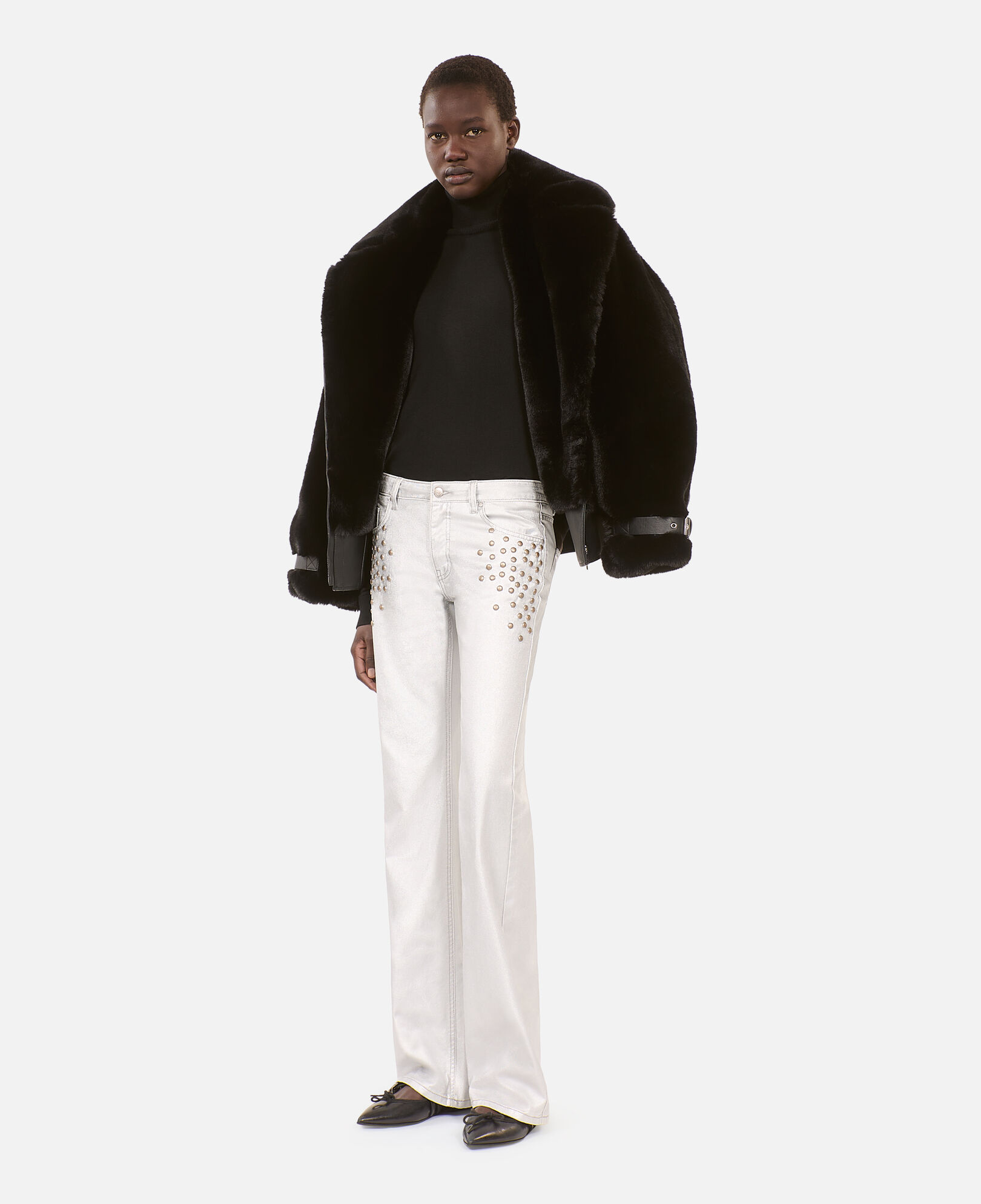 The Kooples MUJER 52 ARGENT VIEILLI CORNE vaqueros tachuelas rectos plateados