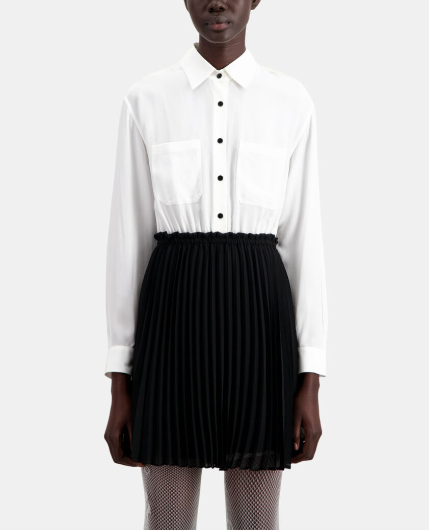 The Kooples FEMME BLACK WHITE robe courte plissée noire et blanche