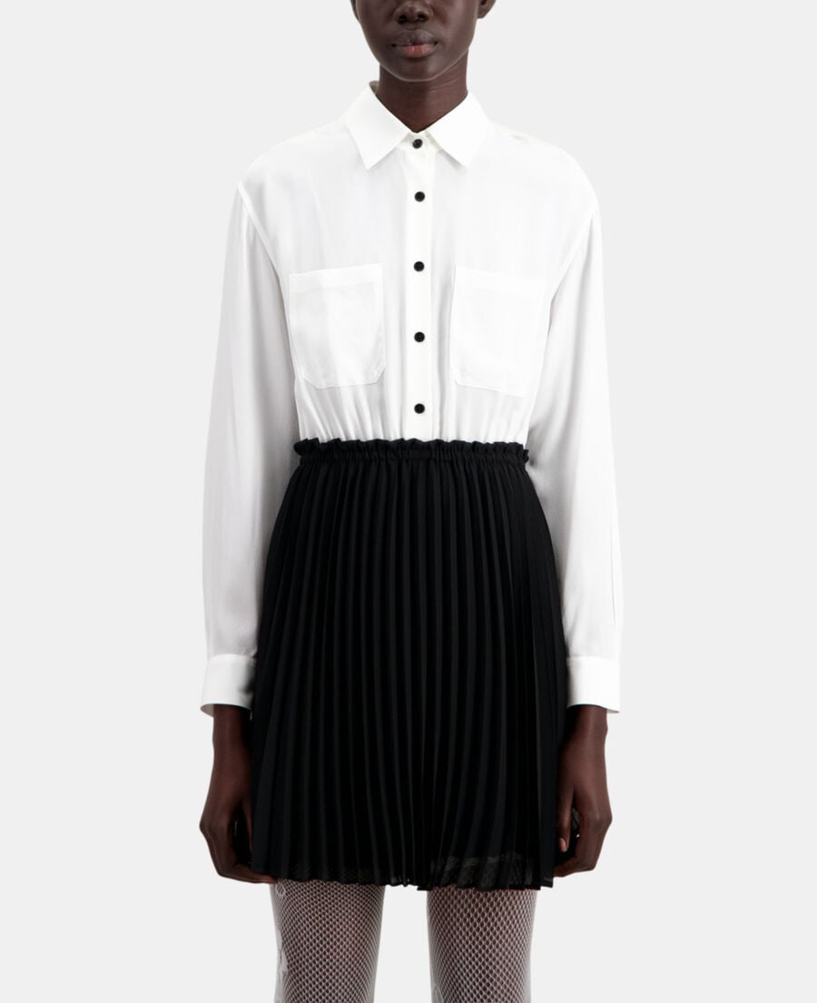 The Kooples FEMME BLACK WHITE robe courte plissée noire et blanche