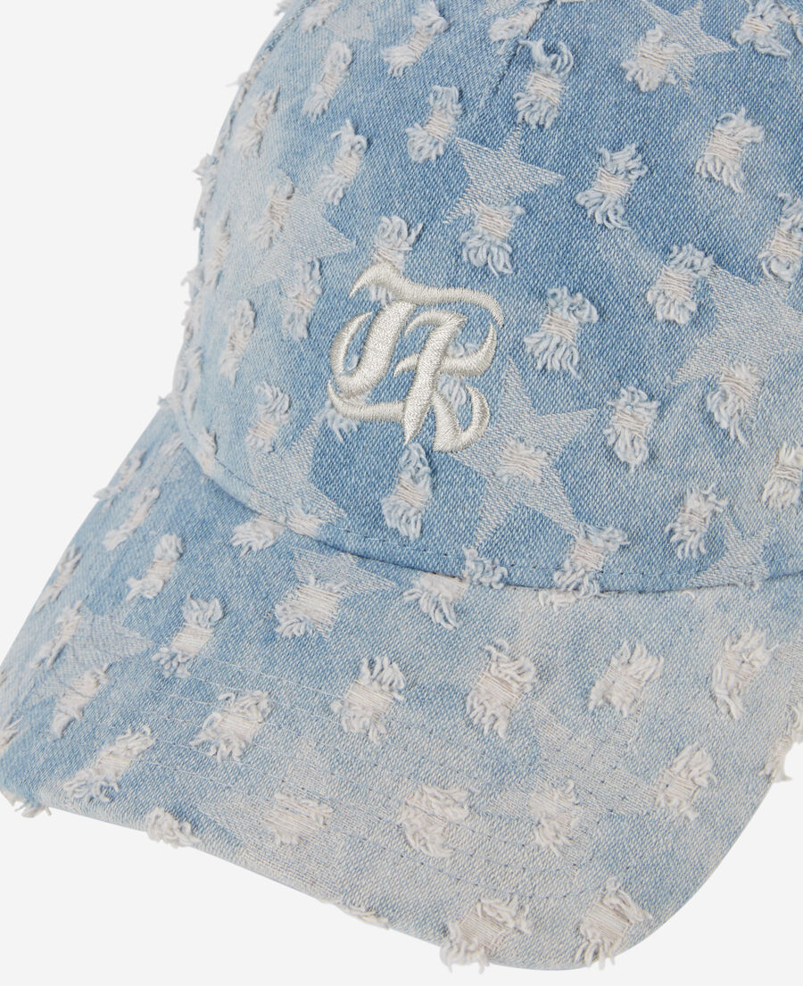 The Kooples UNISEX BLUE DENIM blaue kappe aus denim mit sterne-motiv