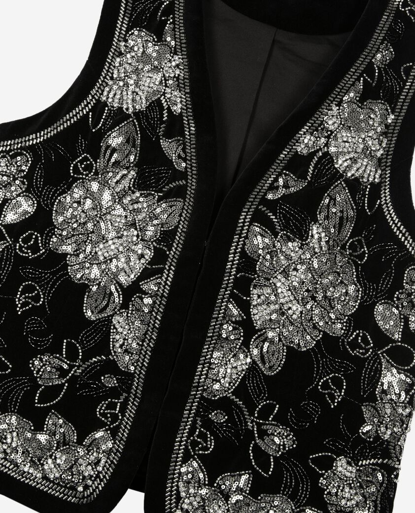 The Kooples WOMEN BLACK-ANTIC SILVER black embroidered velvet vest