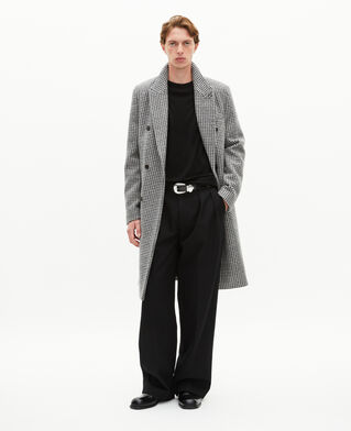 The Kooples MEN BLACK GREY long black and white wool houndstooth coat