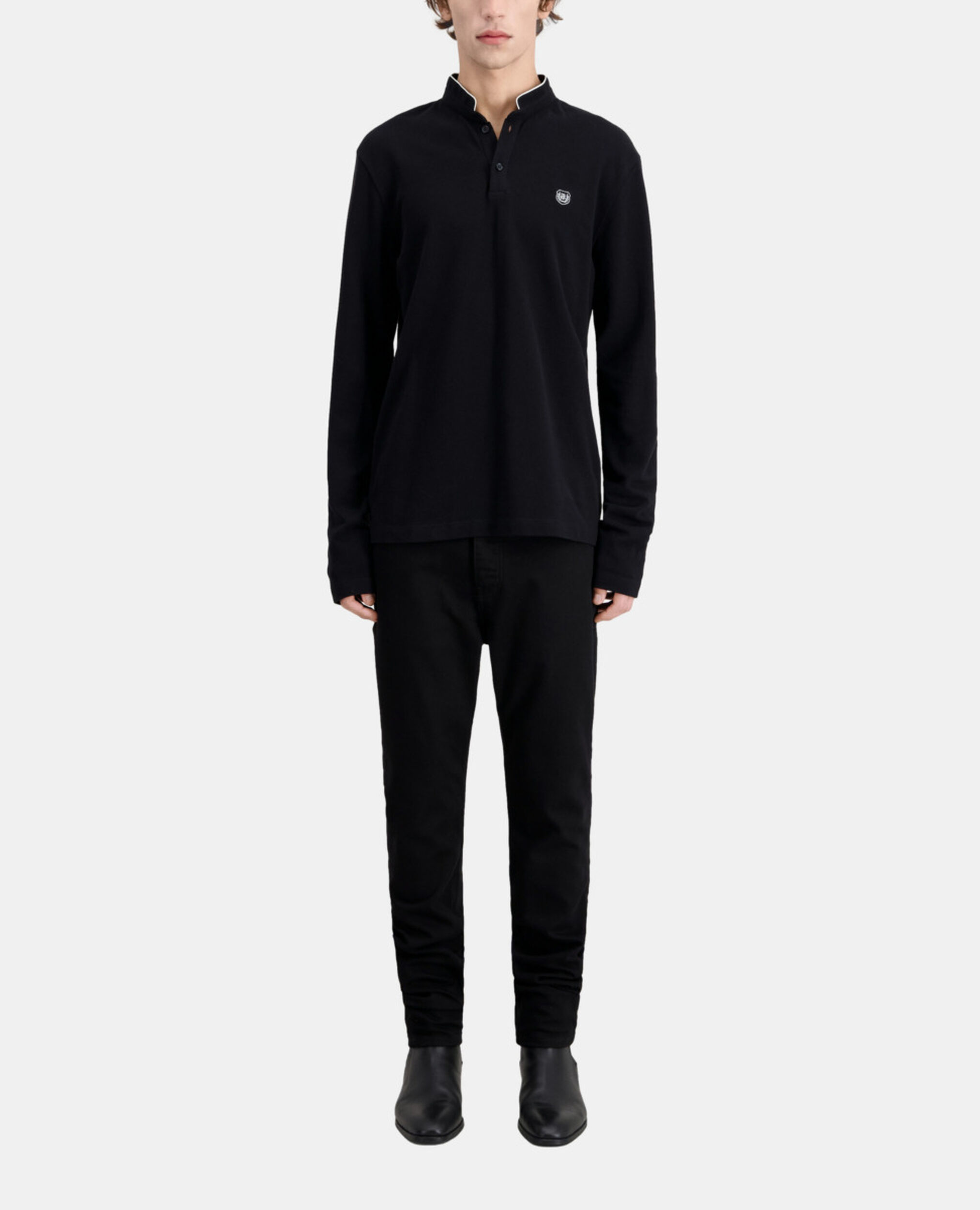 Black cotton polo t-shirt, BLACK, hi-res image number null