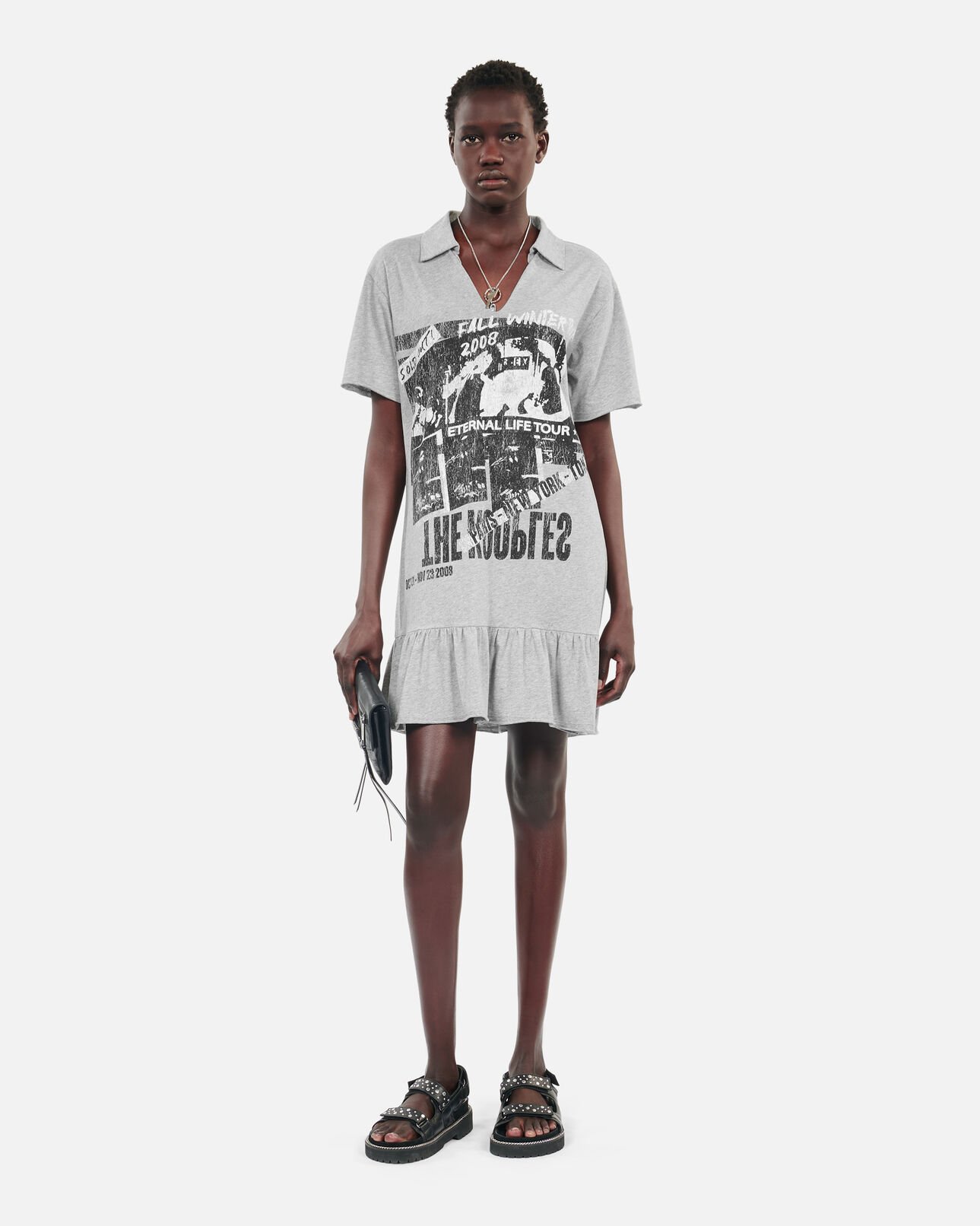 The Kooples WOMEN STONE GREY grey eternal life tour serigraphy t-shirt dress