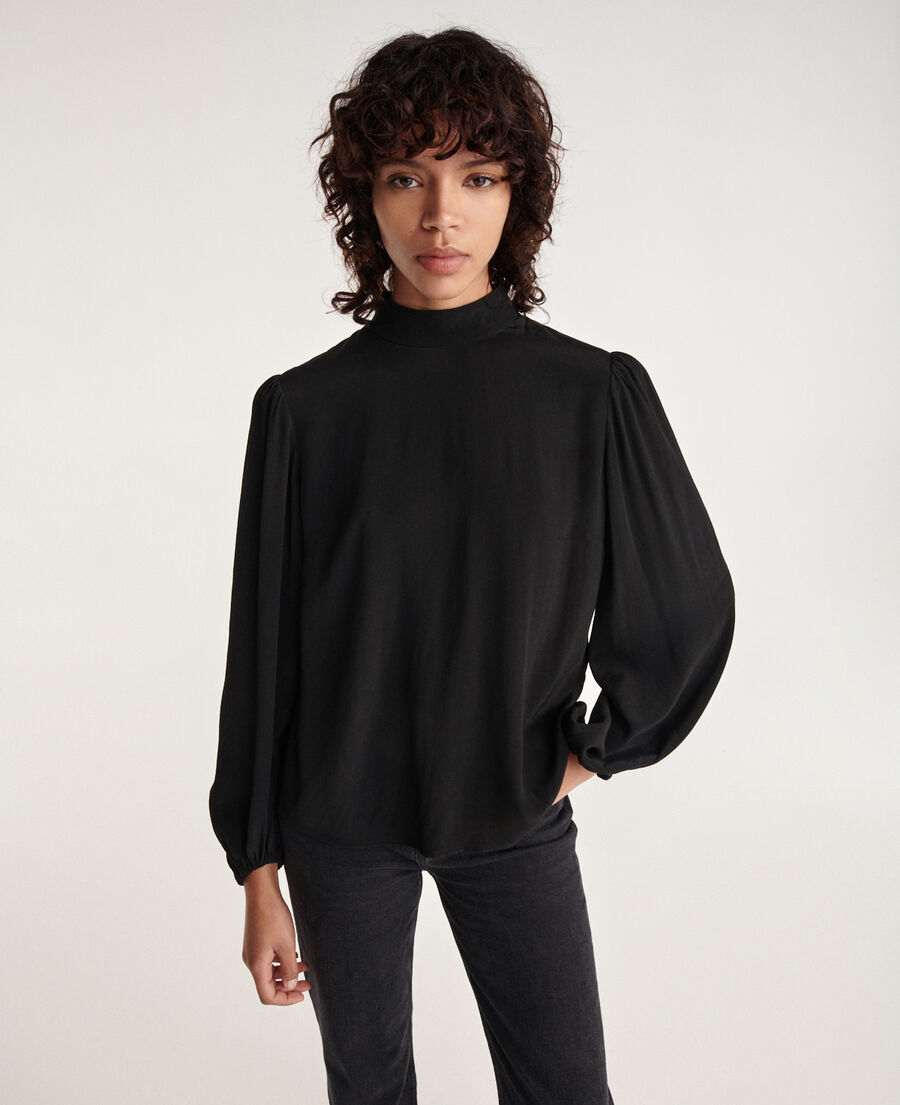 flowing black top with high neck