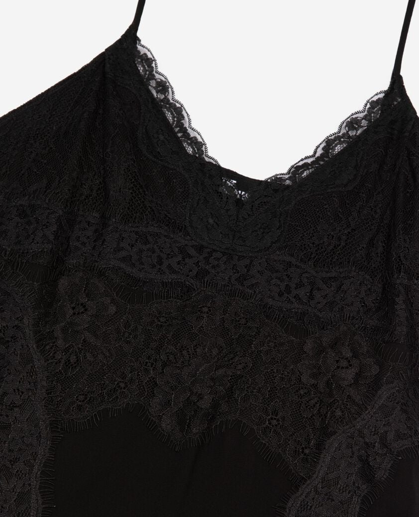 The Kooples FEMME BLACK robe longue à bretelles en dentelle noire