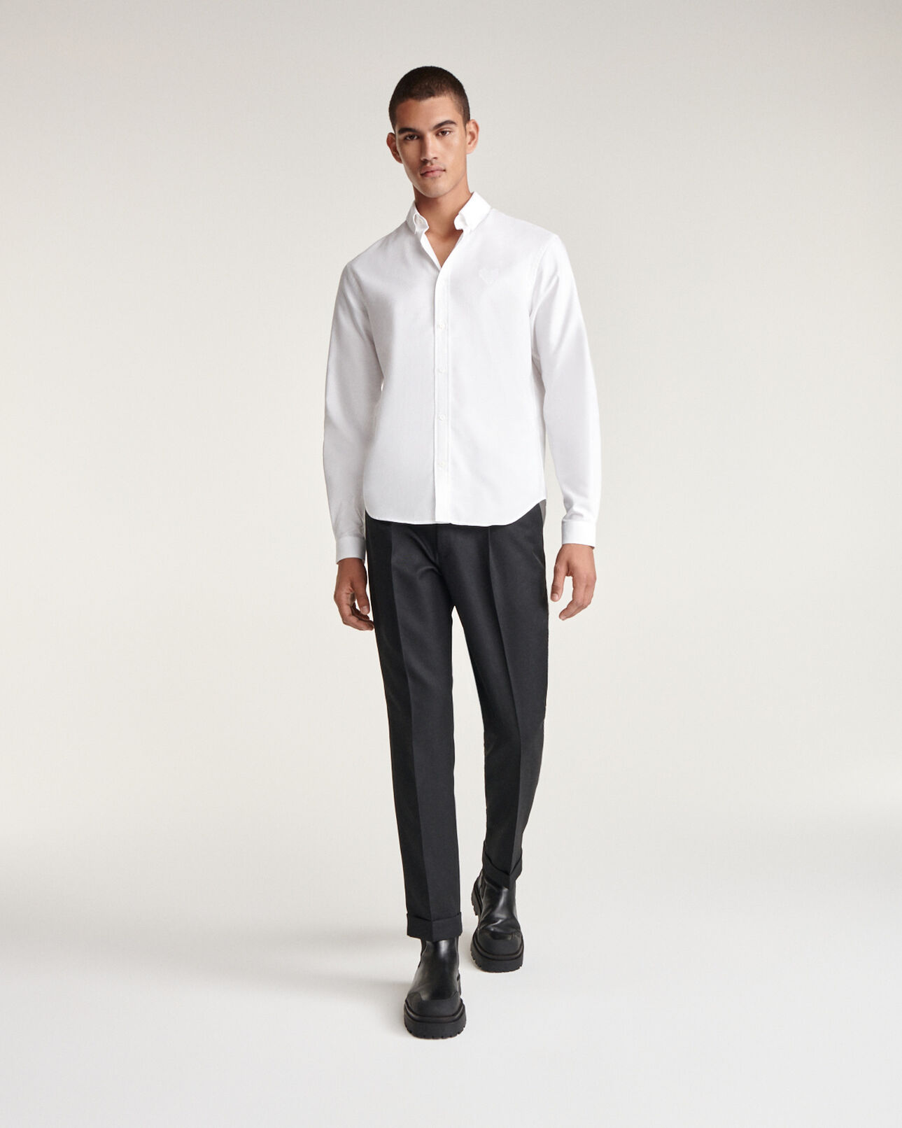 The Kooples HOMME WHITE chemise coton blanche à cœur brodé