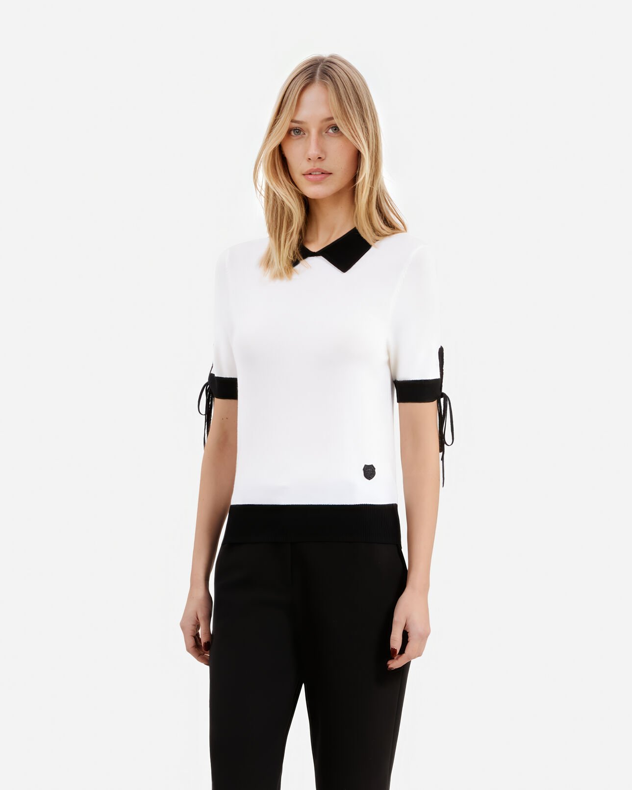 The Kooples FEMME BLACK-ECRU pull manches courtes en laine écru
