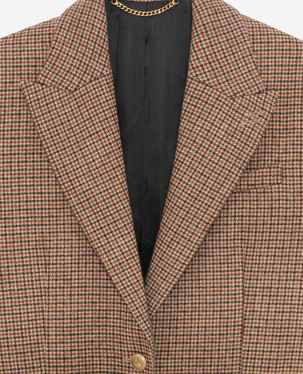 The Kooples FEMME CAMEL MELANGE / BURGUNDY veste tailleur en pied de poule camel