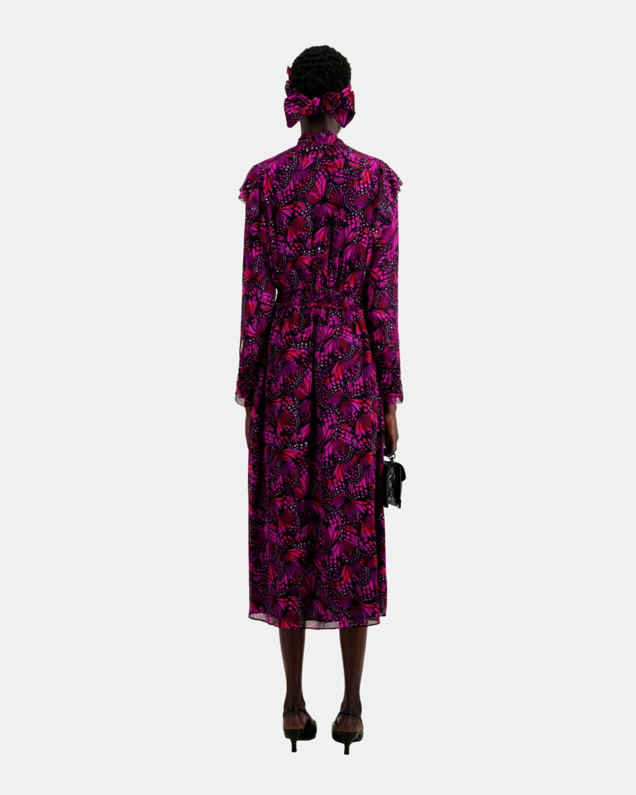 The Kooples FEMME PINK robe longue imprimée avec volants