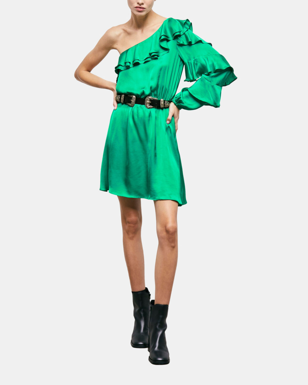 The Kooples WOMEN GREEN short asymmetric green dress