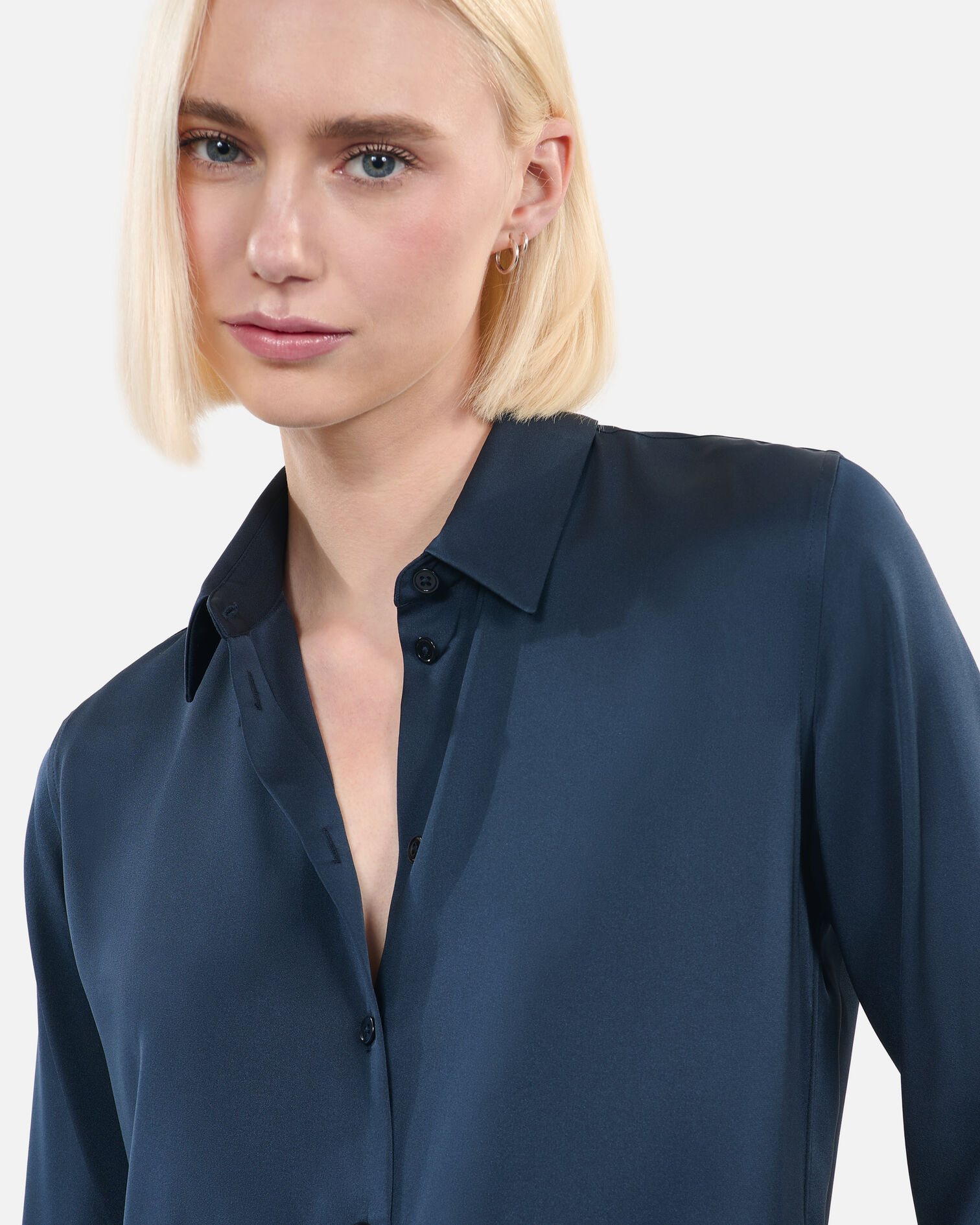 Navy blue silk shirt, DARK NAVY, hi-res image number null