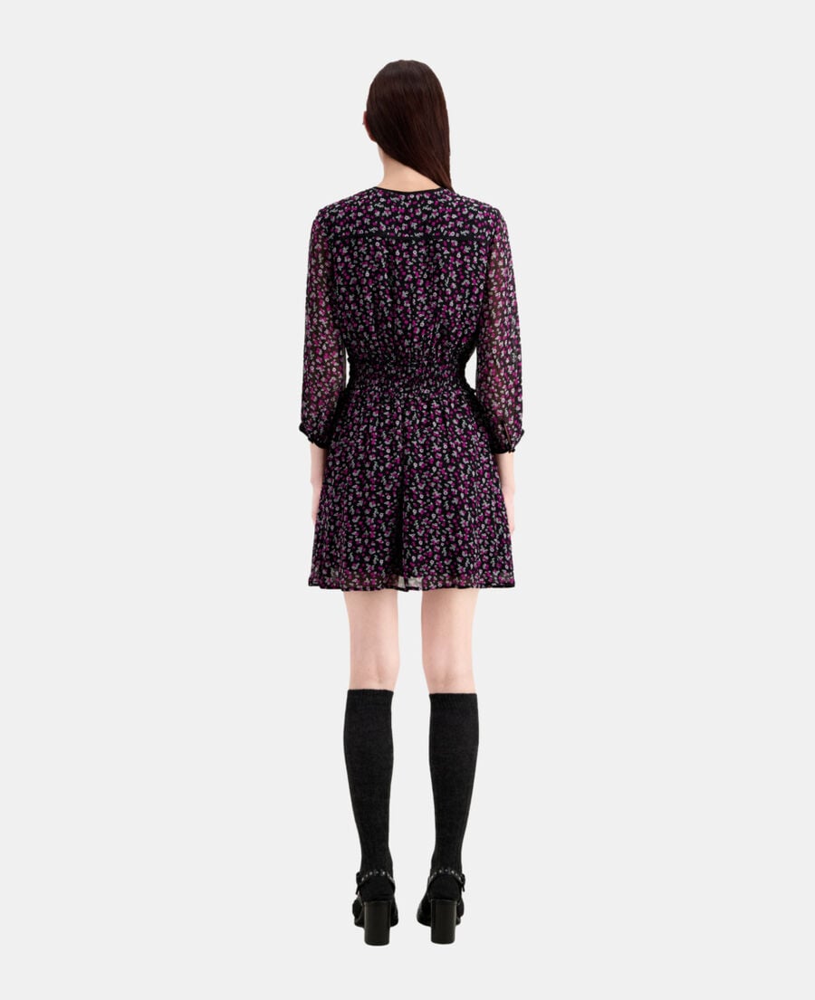 The Kooples WOMEN BLACK / PINK short printed dress with smocking