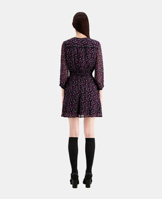 The Kooples WOMEN BLACK / PINK short printed dress with smocking