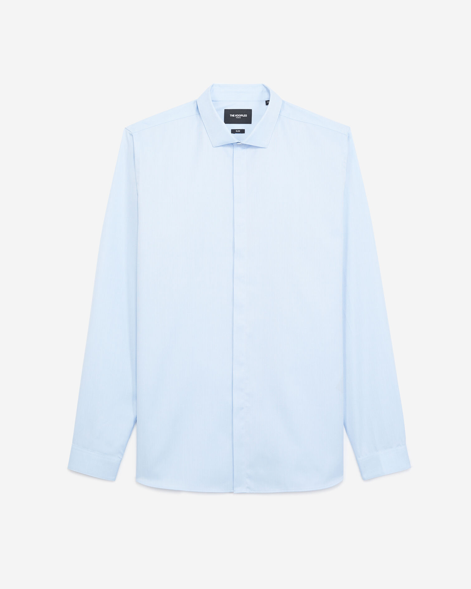 Chemise chic bleue coton à col Italien, BLUE, hi-res image number null