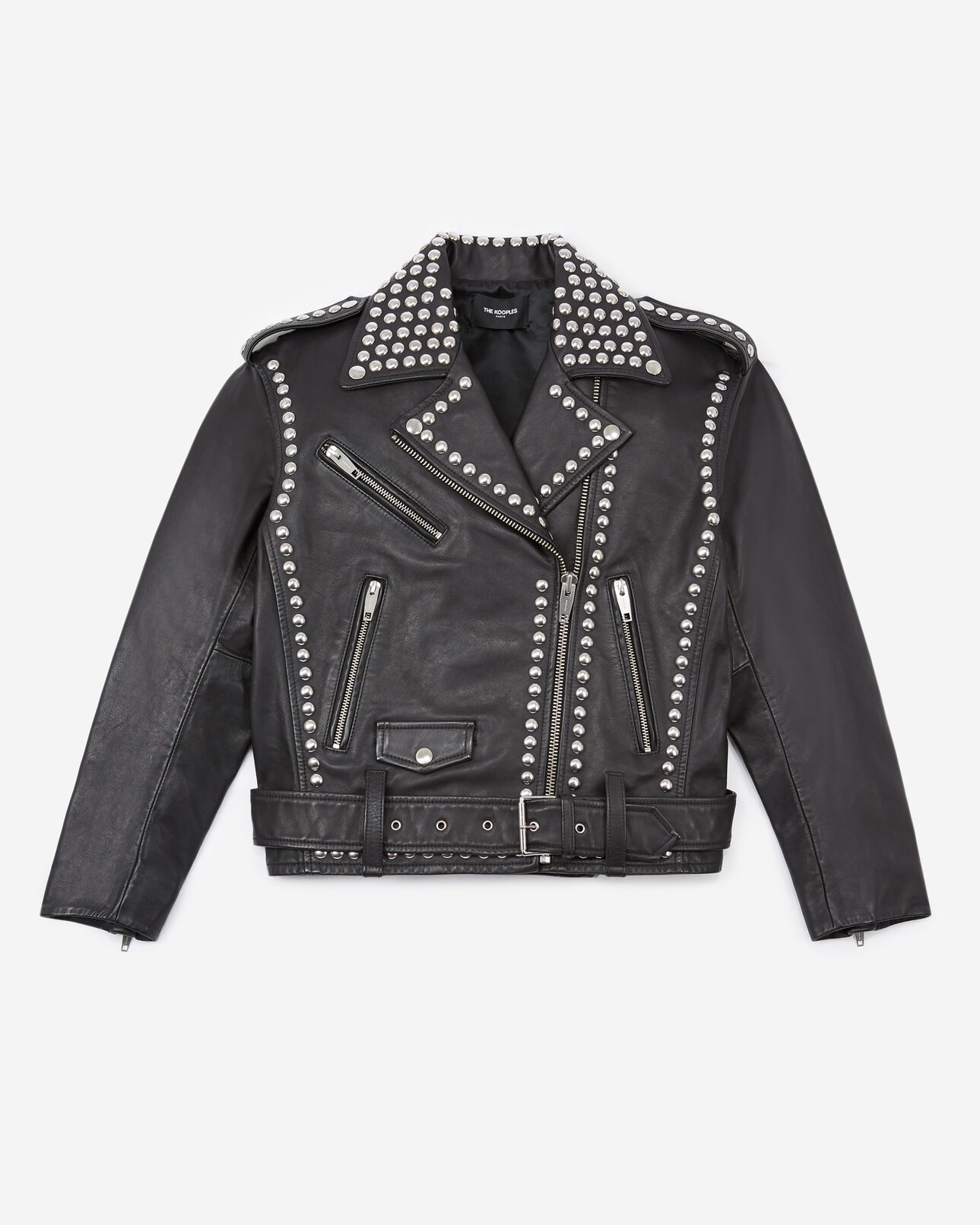 The Kooples FEMME BLACK blouson cuir noir à détails cloutés