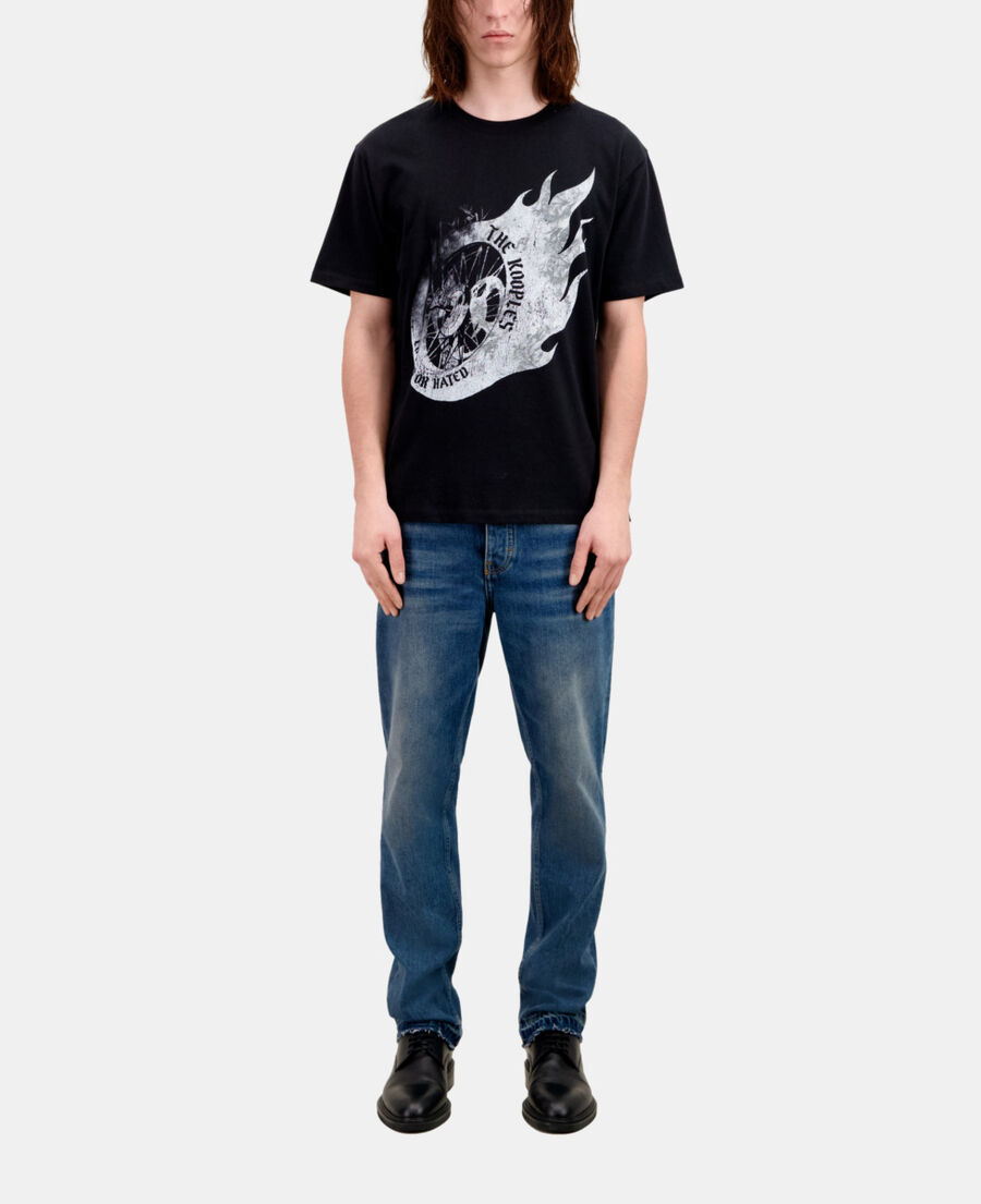 The Kooples HOMME BLACK t-shirt homme noir avec sérigraphie flaming wheel