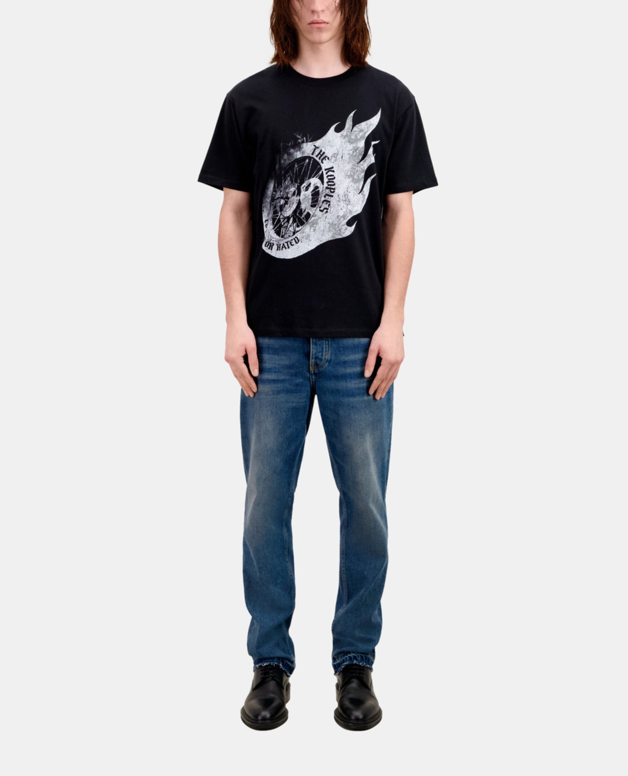 T-shirt Homme noir avec sérigraphie Flaming wheel, BLACK, hi-res image number null
