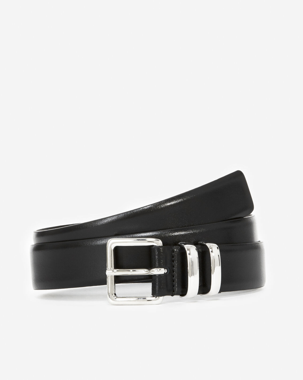 The Kooples HOMME BLACK ceinture cuir noir fine à boucle carrée