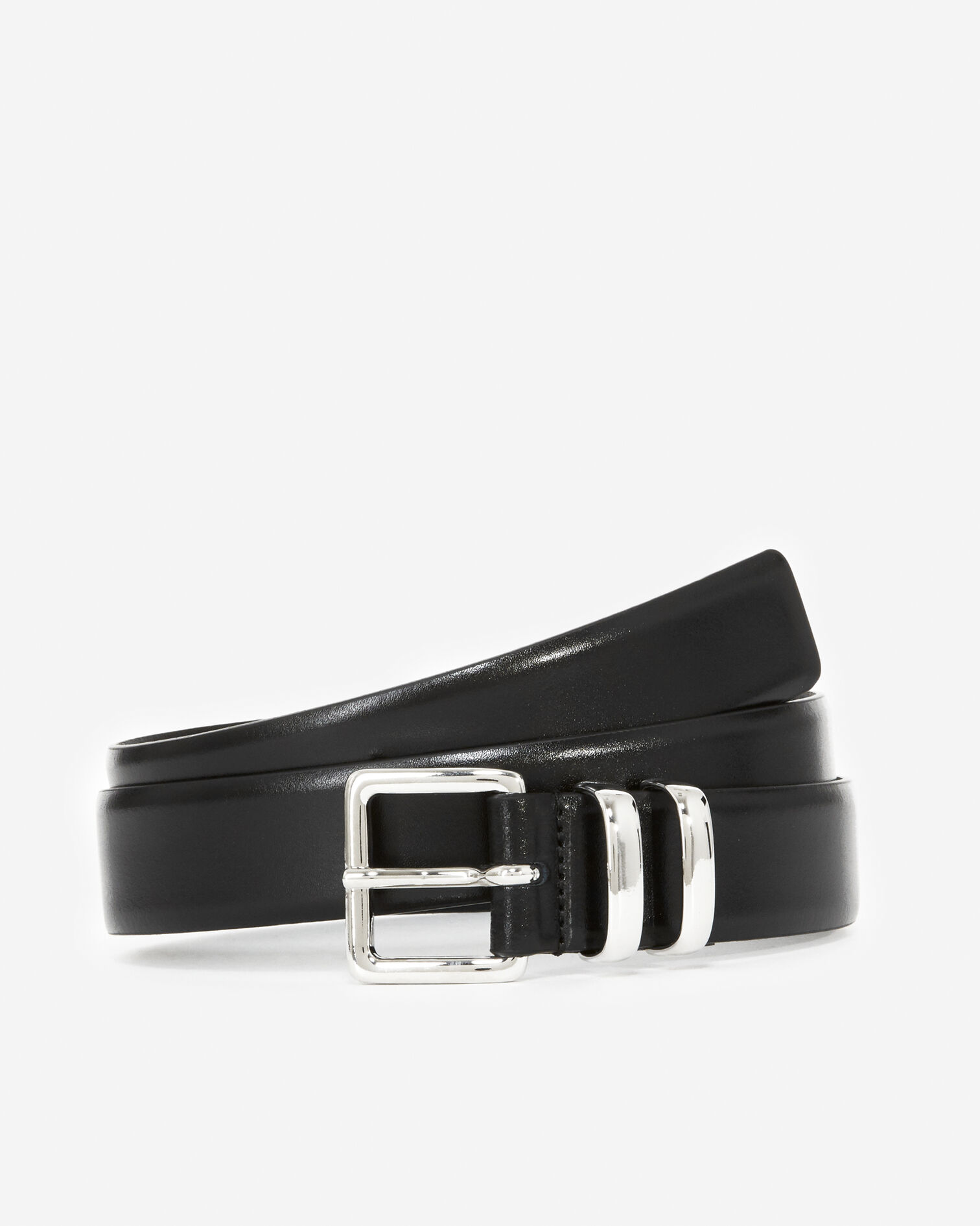 Ceinture cuir noir fine à boucle carrée, BLACK, hi-res image number null