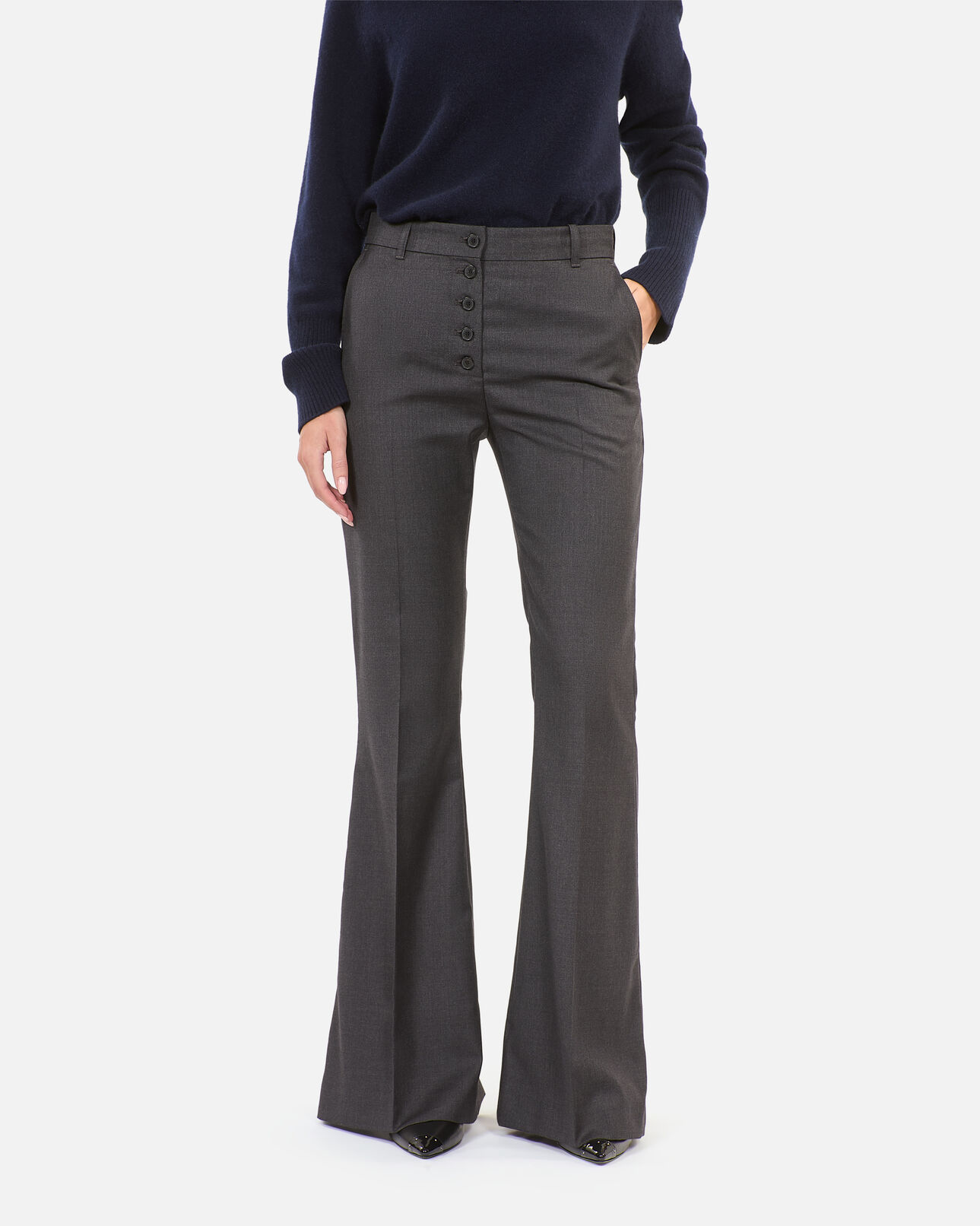 The Kooples WOMEN GREY grey flared wool pants