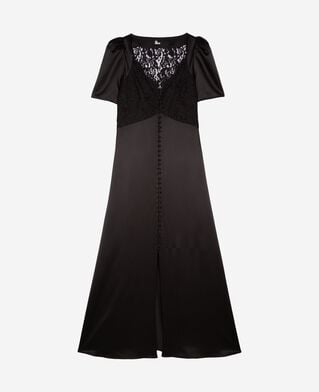 The Kooples DAMEN BLACK langes kleid aus seide mit schwarzer spitze