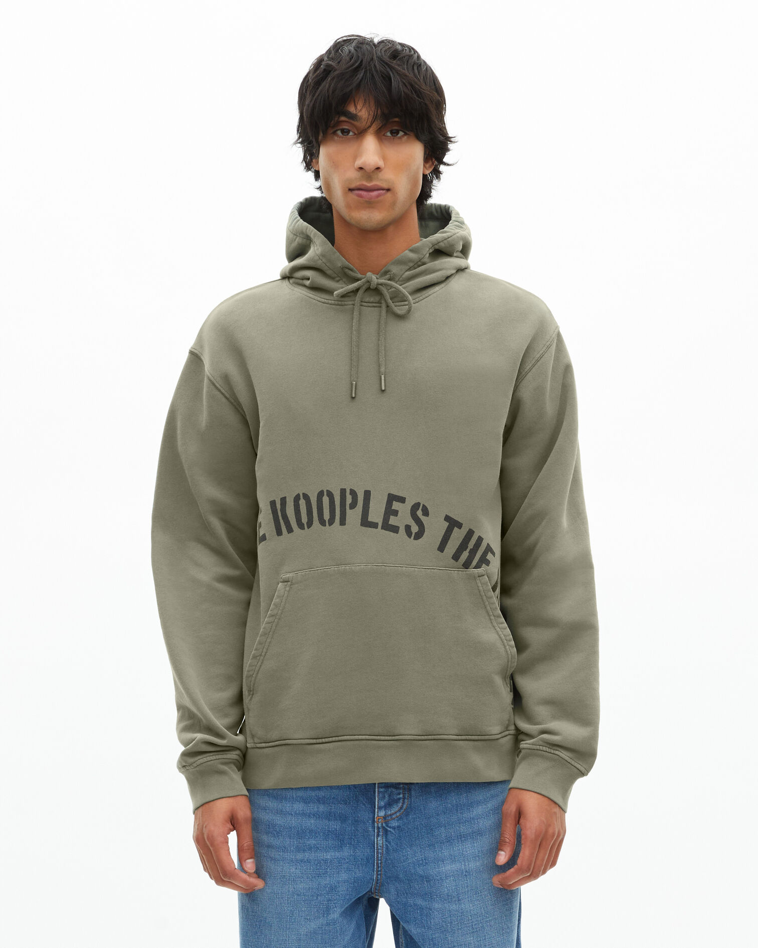 Hooded sweatshirt with khaki screen print, KAKI, hi-res image number null