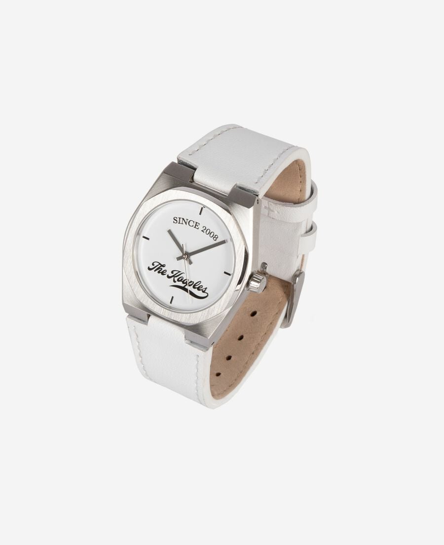 The Kooples MIXTE SILVER montre avec logo et bracelet en cuir blanche