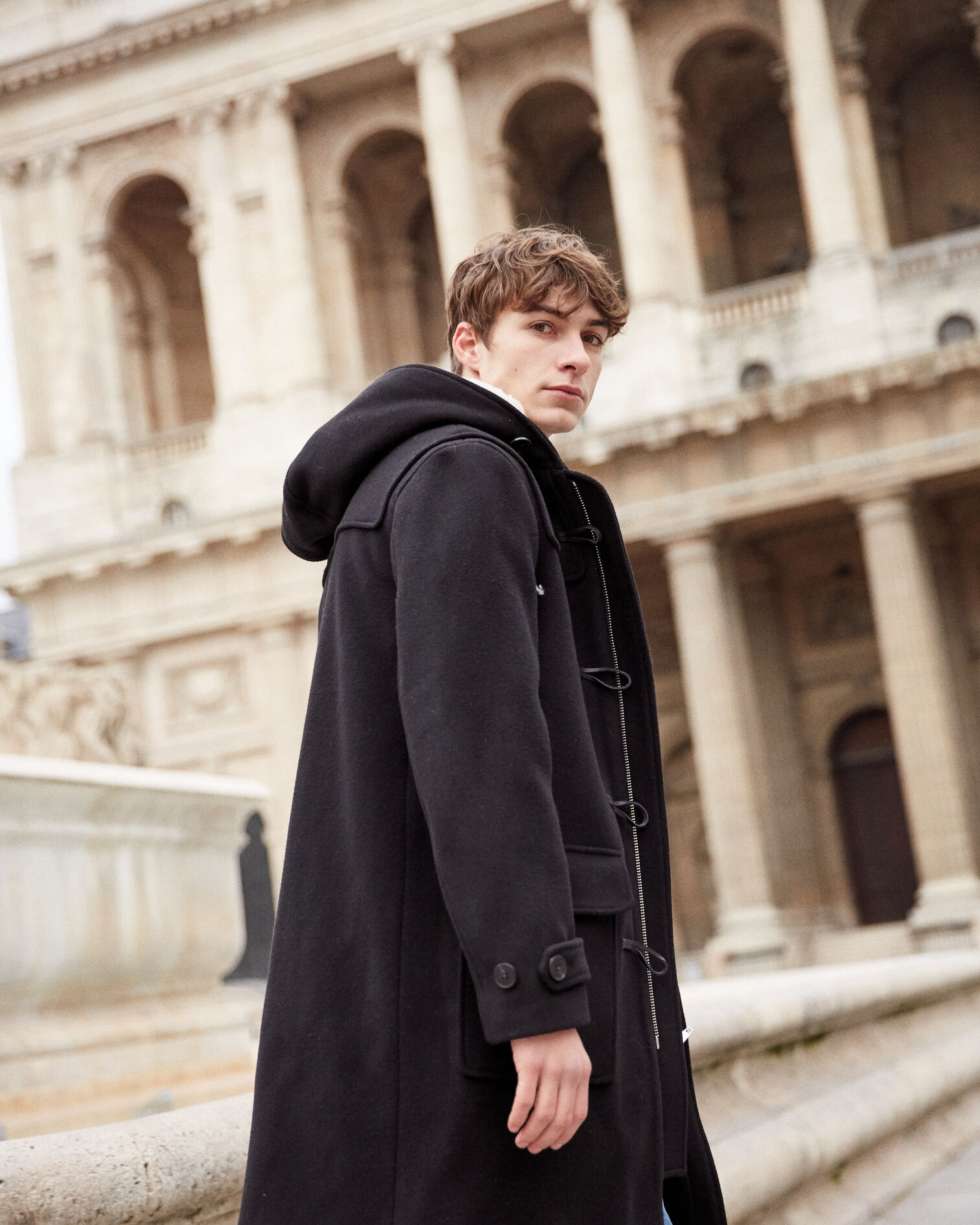 Black wool duffle coat, BLACK, hi-res image number null