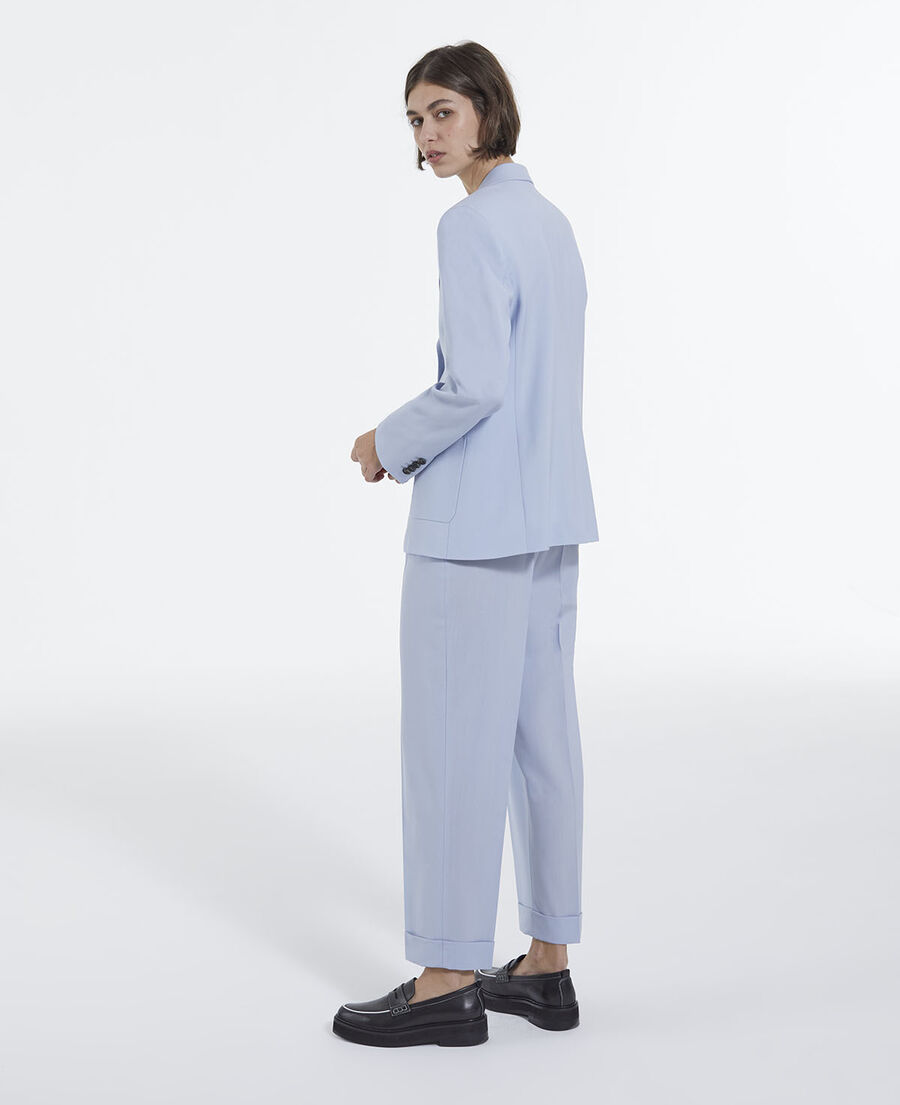 straight wool sky blue pants with lapels