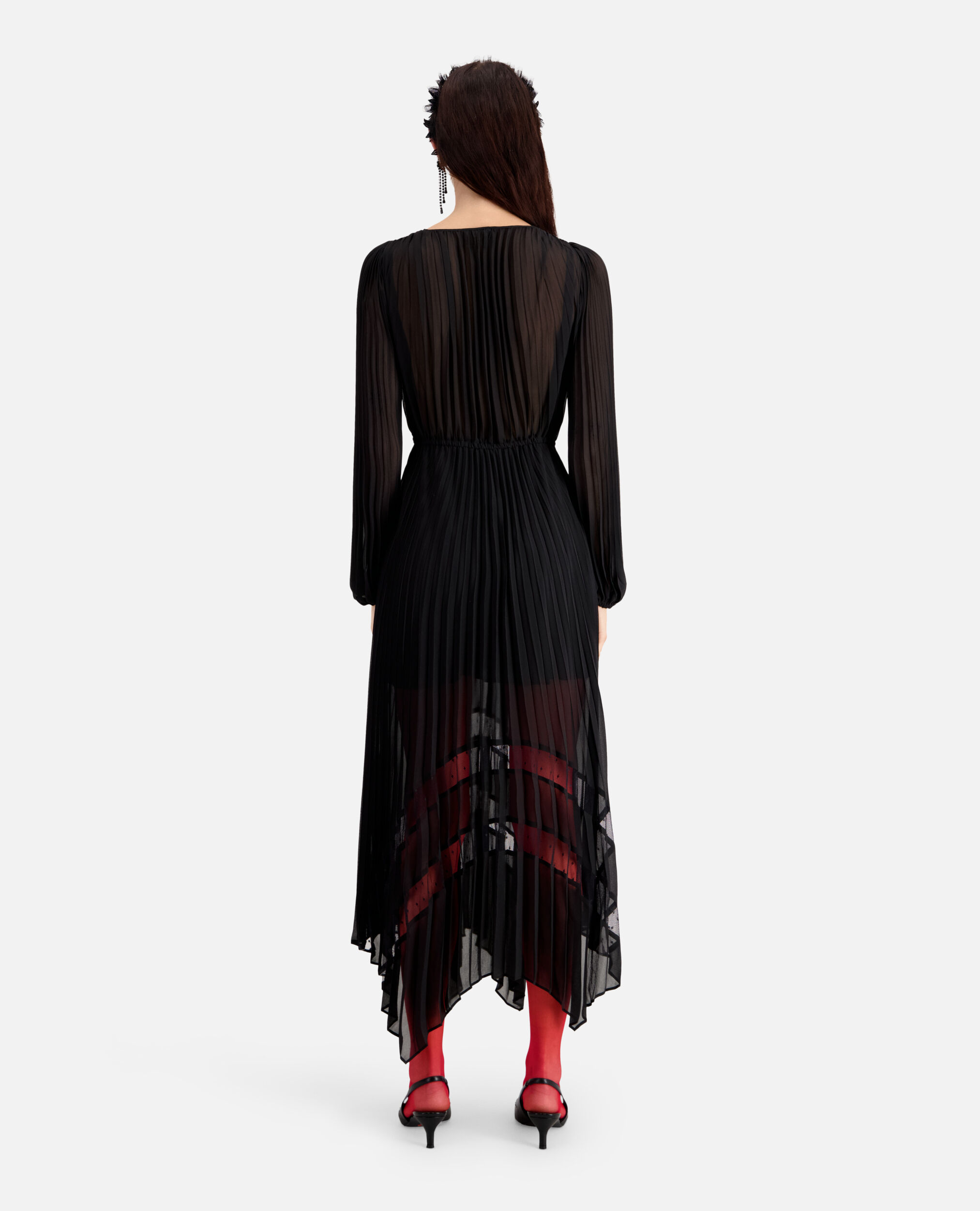 Langes, schwarzes Kleid mit Plissierung, BLACK, hi-res image number null