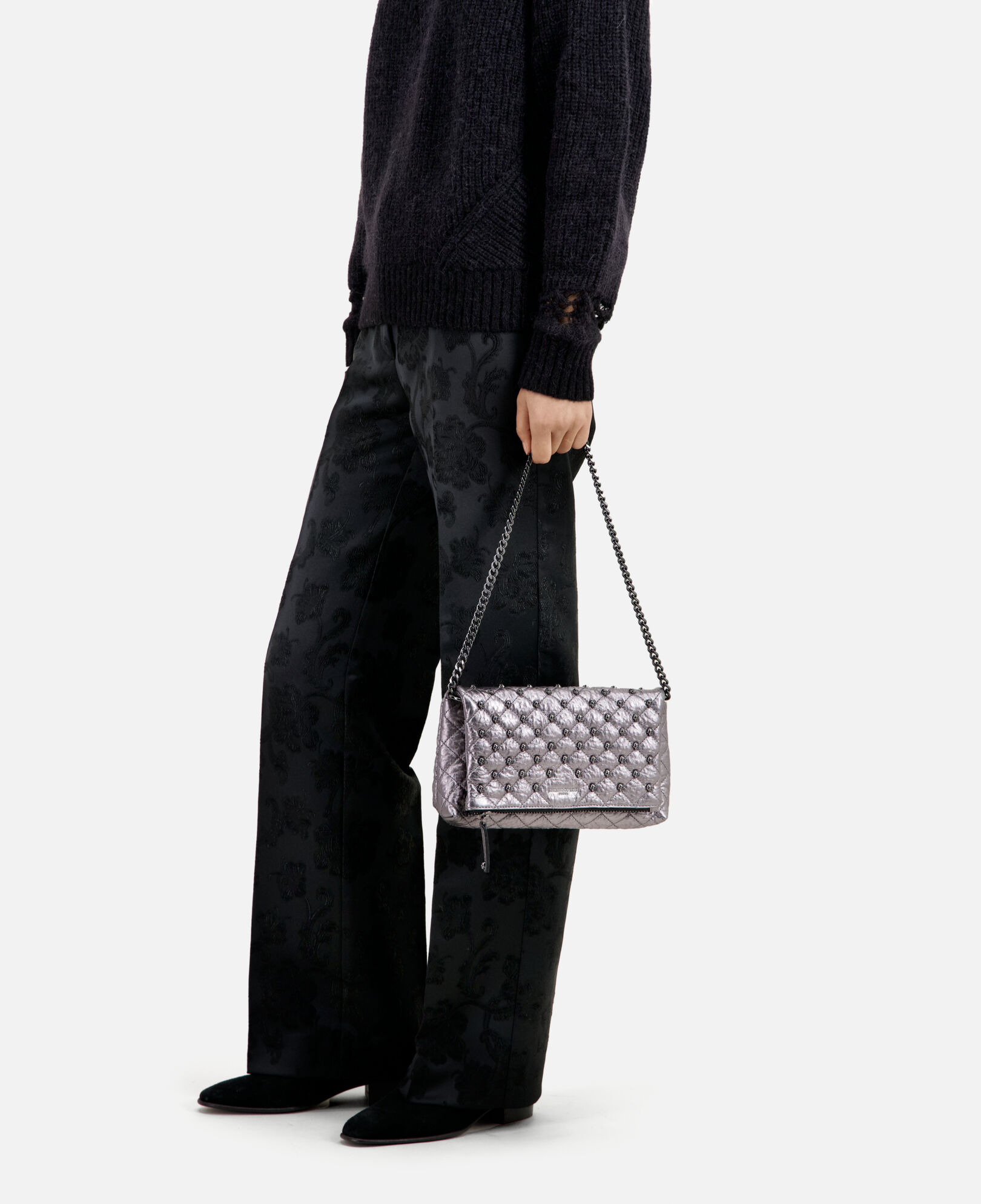 The Kooples DAMEN GUN METAL kleine gunmetal pochette aus leder