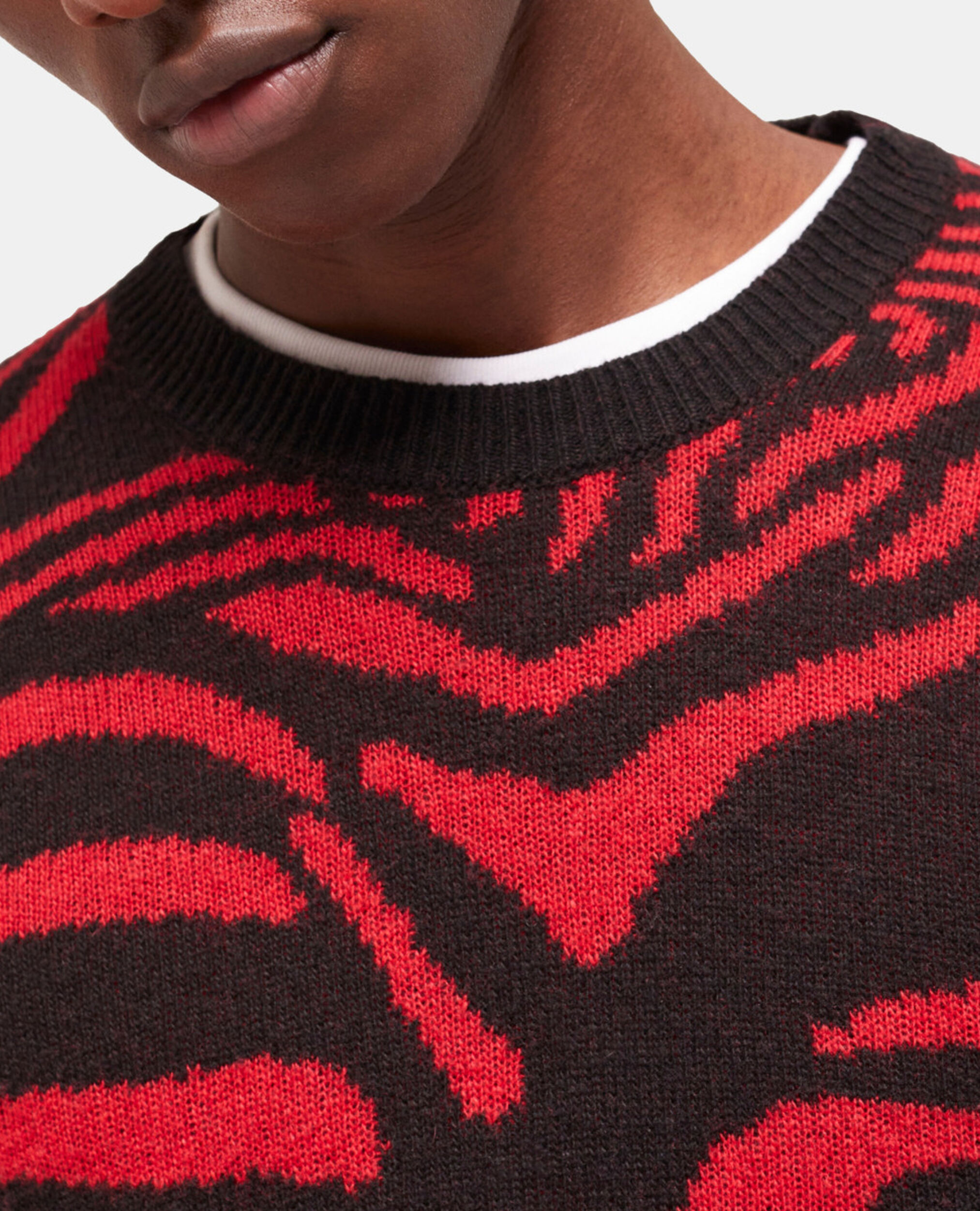 Pull en laine imprimé rouge, BLACK - RED, hi-res image number null