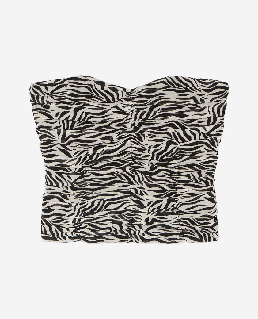 The Kooples WOMEN BLACK WHITE gathered bustier top with zebra print