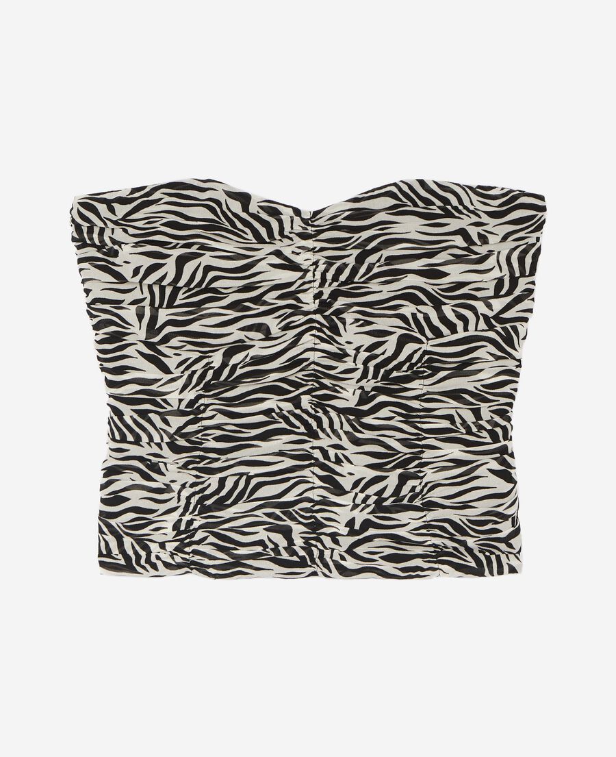 The Kooples F BLACK WHITE gathered bustier top with zebra print