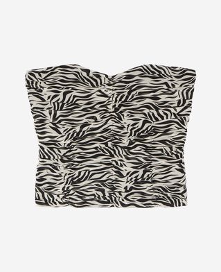 The Kooples F BLACK WHITE gathered bustier top with zebra print