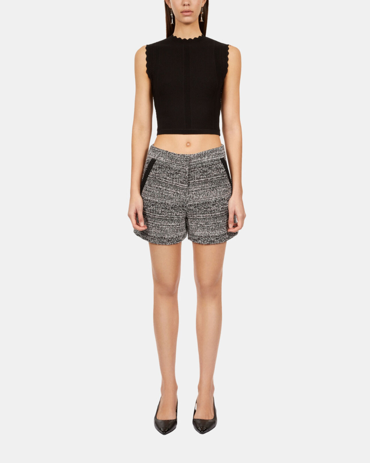 The Kooples WOMEN BLACK WHITE black and white tweed shorts