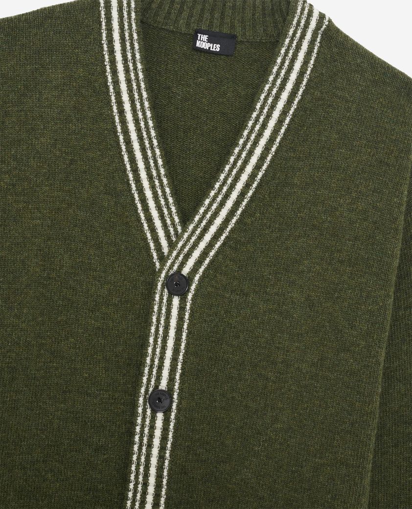 The Kooples HOMME GREEN cardigan en laine à rayures contrastées kaki