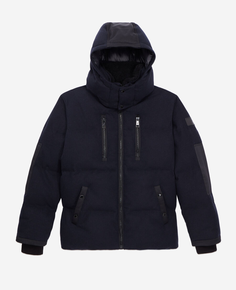 Navy blue flannel puffer jacket The Kooples UK