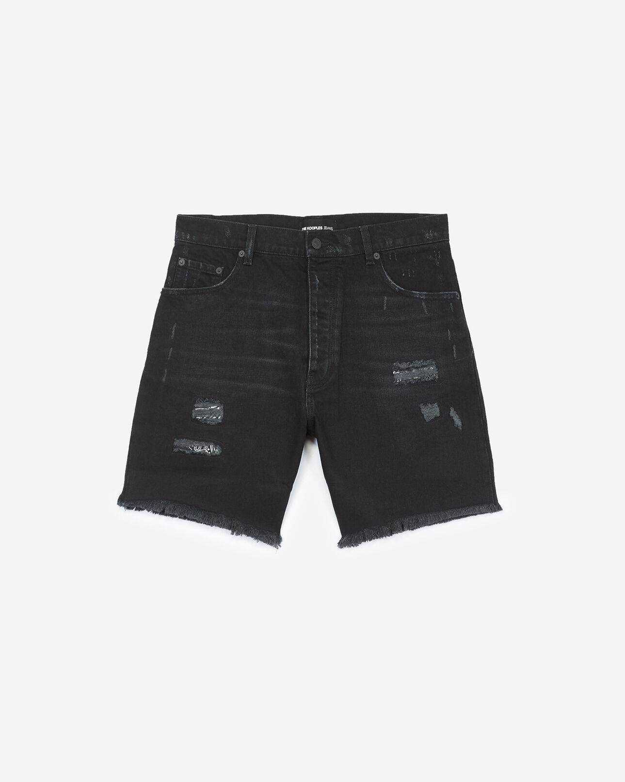 The Kooples MEN BLACK WASHED ripped black denim shorts
