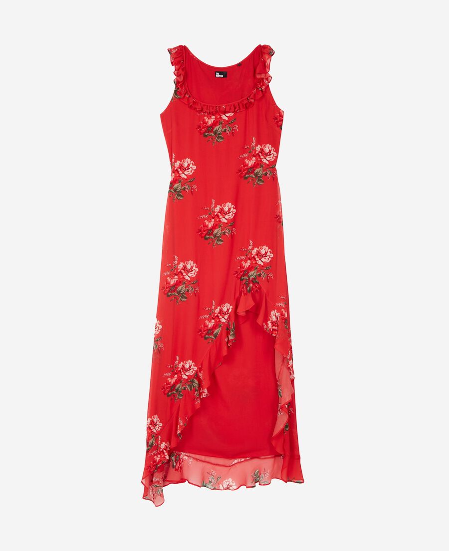 The Kooples WOMEN RED / GREEN red floral print long dress with ruffles