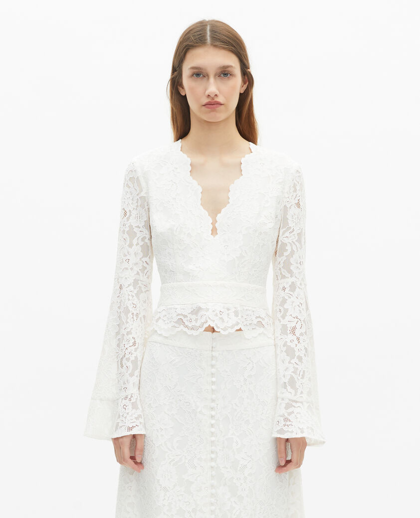 The Kooples F ECRU white lace flared sleeve top