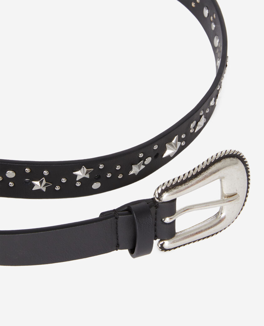 The Kooples WOMEN BLACK black leather belt with stars