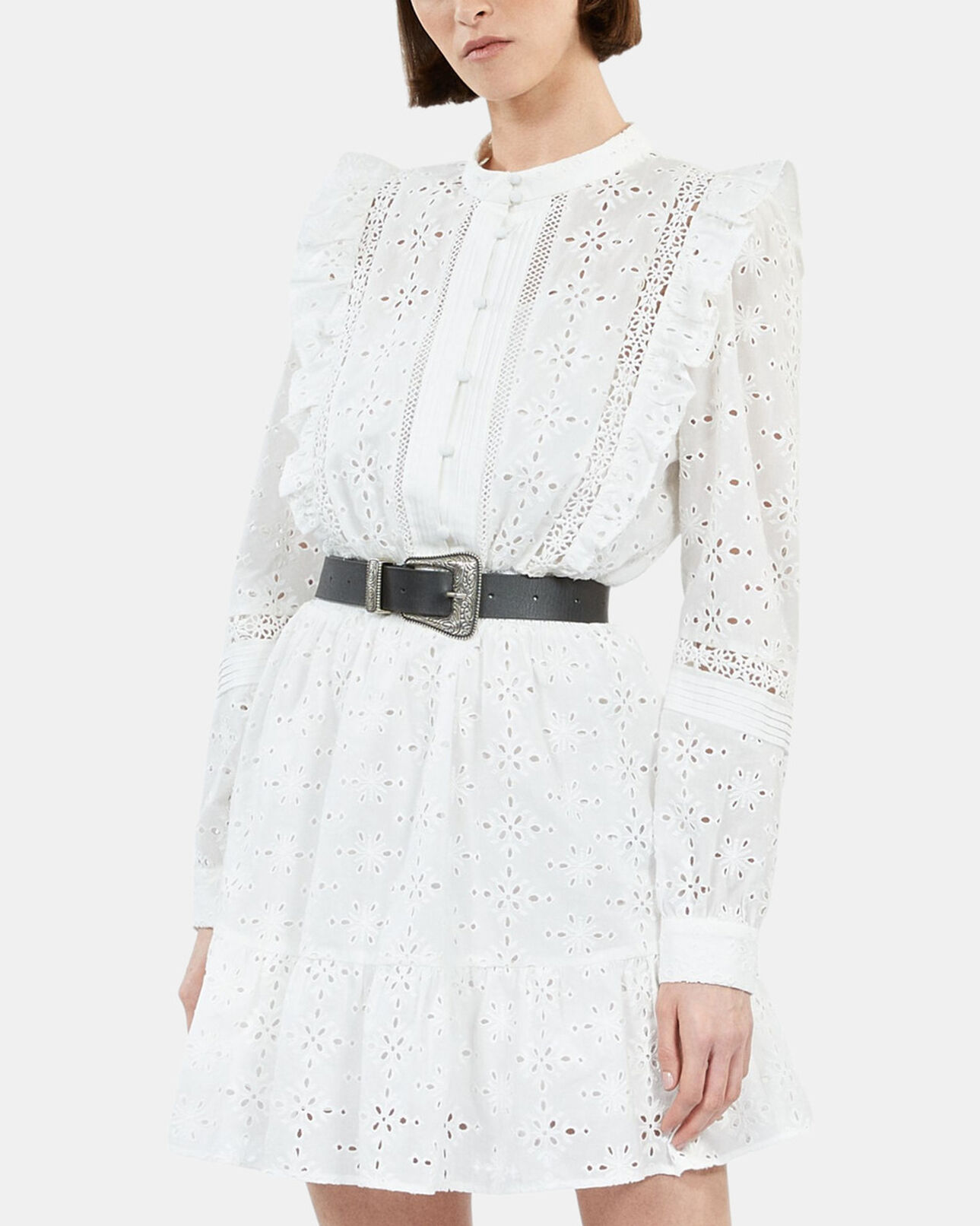 The Kooples WOMEN WHITE short white dress in english embroidery