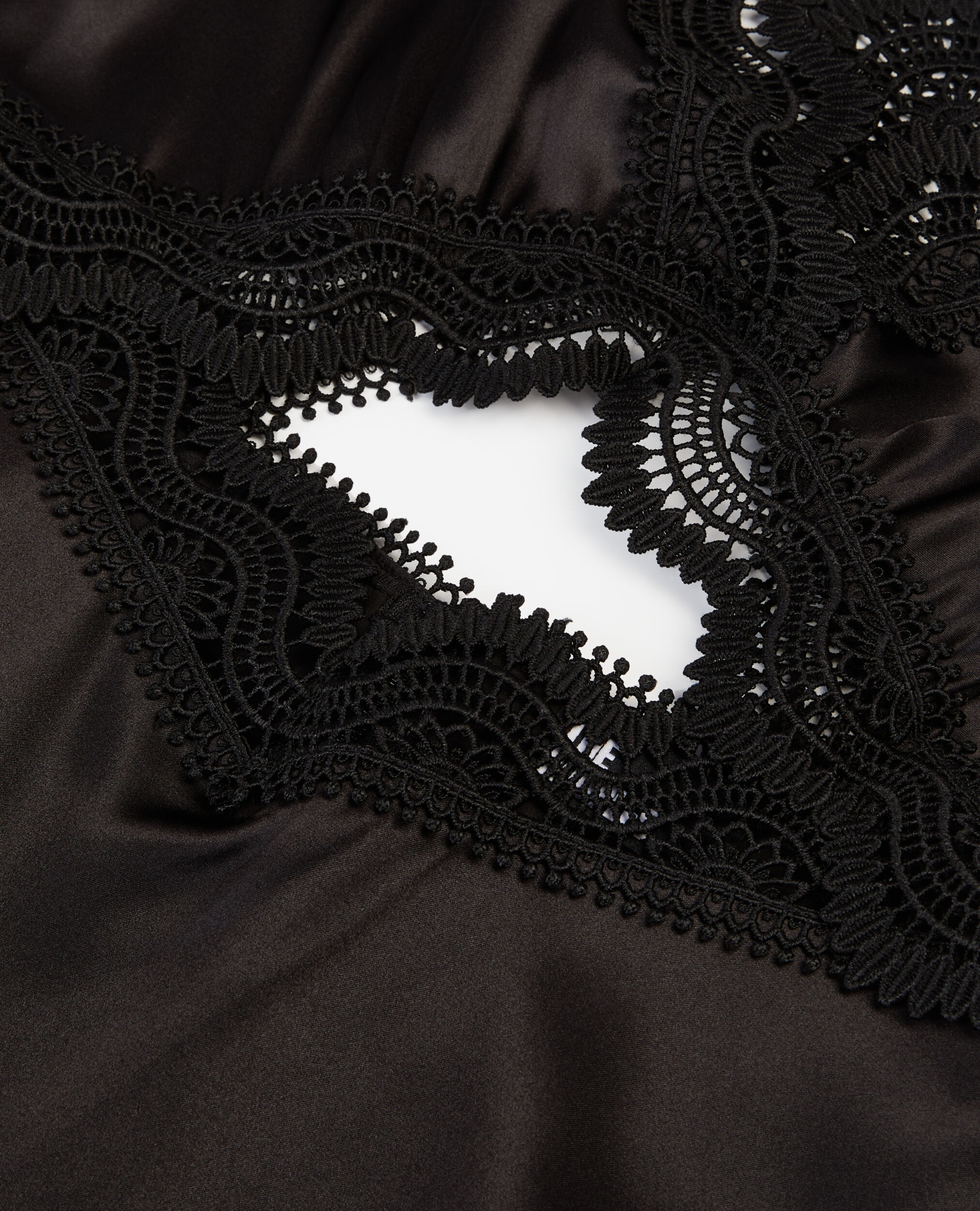 Robe nuisette longue avec guipure noire, BLACK, hi-res image number null