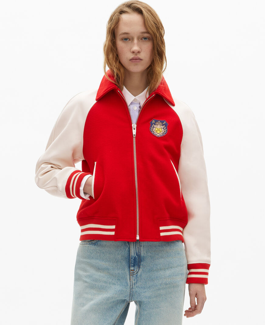 The Kooples WOMEN RED / WHITE red wool and leather jacket